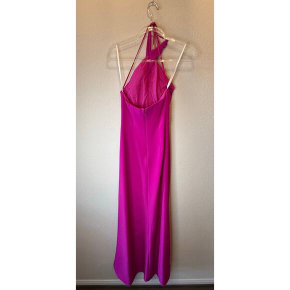 Halston Gabriela Stretch Crepe Crisscross Halter Gown Berry Pink Women's Size 0 - Picture 4 of 5